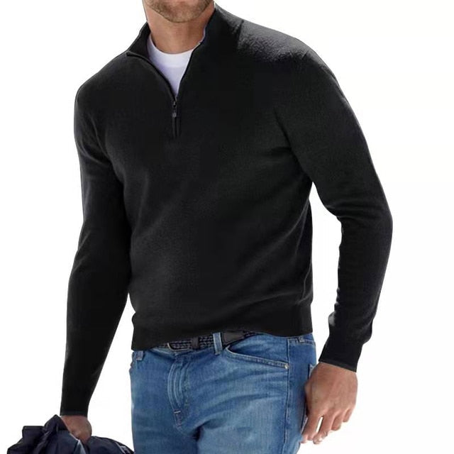 Luca Belloni Merino V-Neck Sweater with Zipper