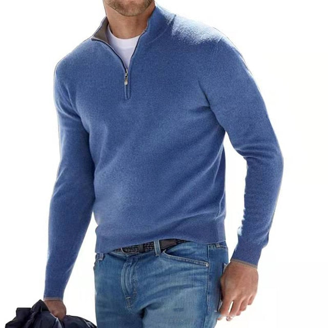 Luca Belloni Merino V-Neck Sweater with Zipper
