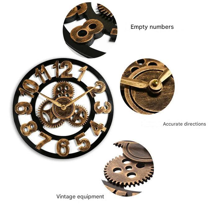 Retro Industriële Wandklok van Hout – Ironwood