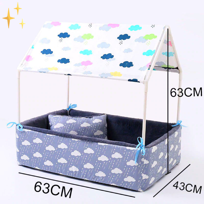 Zakryty kocykowy legowisko z daszkiem i poduszką